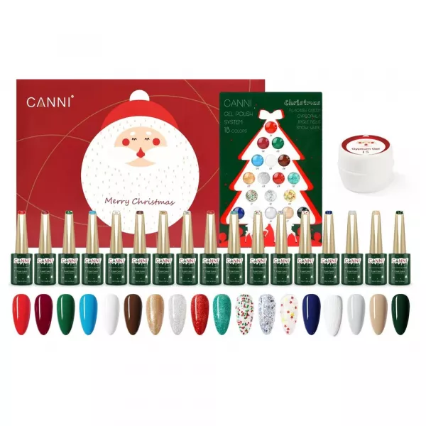 Kit oja semipermanenta Canni, colectie de Craciun, 17 culori, 1 gypsum gel, Catalog culori
