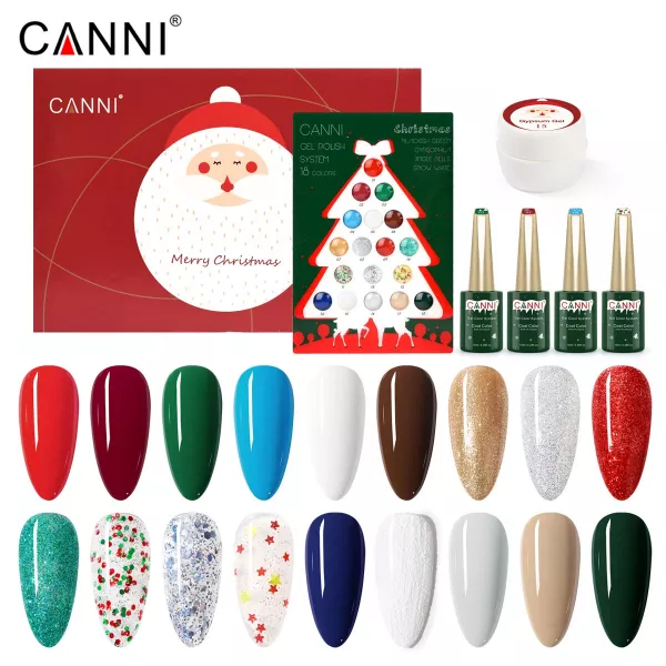 Kit oja semipermanenta Canni, colectie de Craciun, 17 culori, 1 gypsum gel, Catalog culori