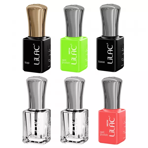 Kit oja semipermanenta Lilac Start Neon Colors, 6 oje, lampa 36 W si pila unghii