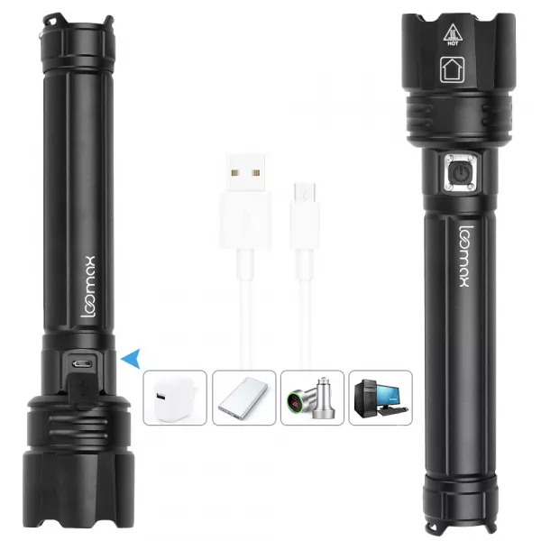 Lanterna Loomax, waterproof, led, de actiune, cu acumulator si incarcare USB, 11-10005