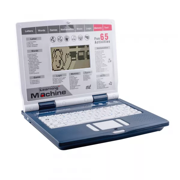 Laptop de jucarie Karemi, educational si interactiv pentru copii, 65 functii, ecran LCD, mouse, albastru