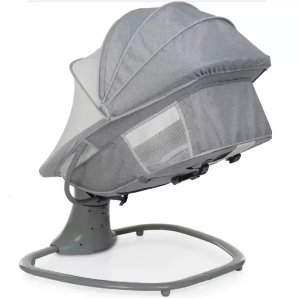Leagan copii Karemi, Balansoar copii 3 in 1, electric, cu plasa tantari, perna detasabila, bara activitati, USB, bluetooth, telecomanda, gri