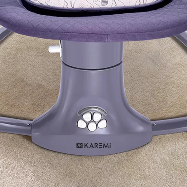 Leagan copii Karemi, Balansoar copii 3 in 1, electric, cu plasa tantari, perna detasabila, bara activitati, USB, bluetooth, telecomanda, purple