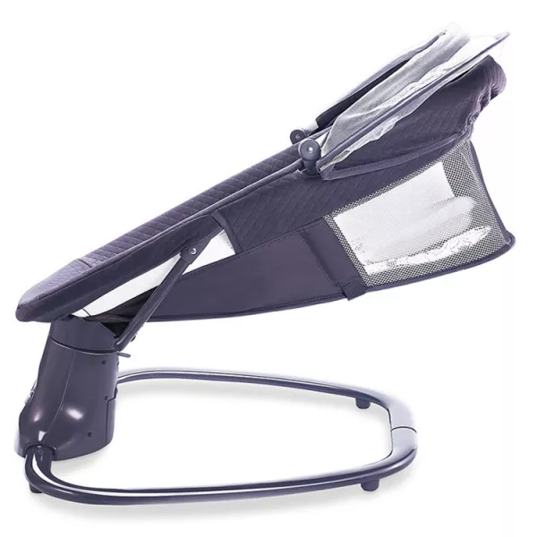 Leagan copii Karemi, Balansoar copii 3 in 1, electric, cu plasa tantari, perna detasabila, bara activitati, USB, bluetooth, telecomanda, purple