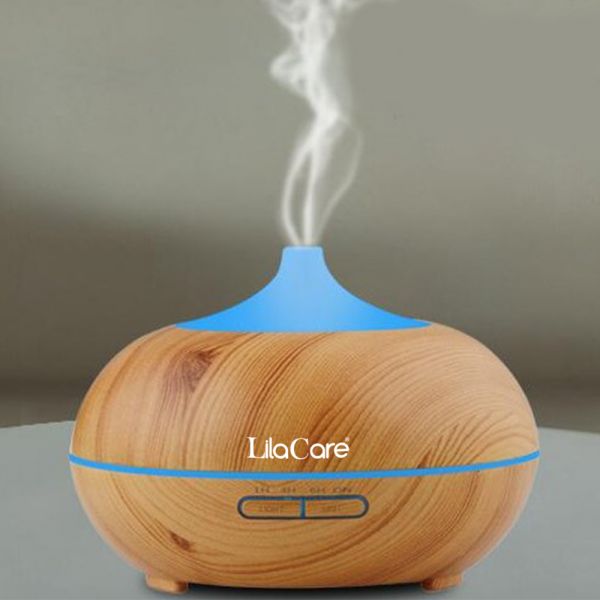 Umidificator si difuzor aromaterapie LilaCare, 500 ml, ultrasonic, cu telecomanda, lemn stejar