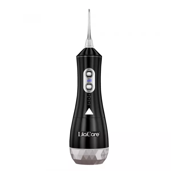 Irigator oral Lila Care, portabil, USB, jet de apa dentar, rezervor de apa impermeabil, 320 ml, rezistent la apa, 4 capete inlocuibile, Negru, 506