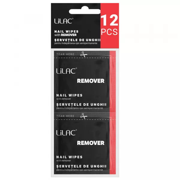 Servetele unghii cu soak off remover, Lilac, 12 bucati