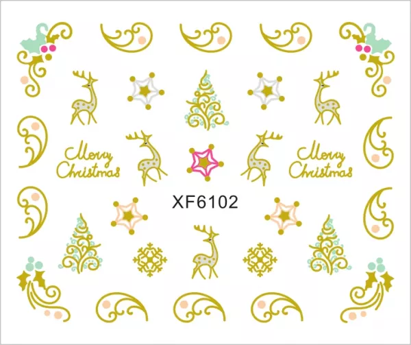 Sticker nail art Lila Rossa, pentru Craciun, Revelion si iarna, 7.2 x 10.5 cm, xf6102