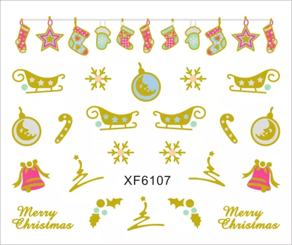 Sticker nail art Lila Rossa, pentru Craciun, Revelion si iarna, 7.2 x 10.5 cm, xf6107