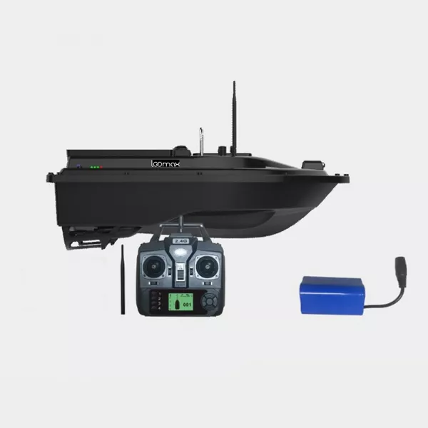 Barca pentru plantat momeala cu telecomanda Loomax, 1 cuva, raza maxima 500 m, cu GPS, neagra, capacitate 2 Kg