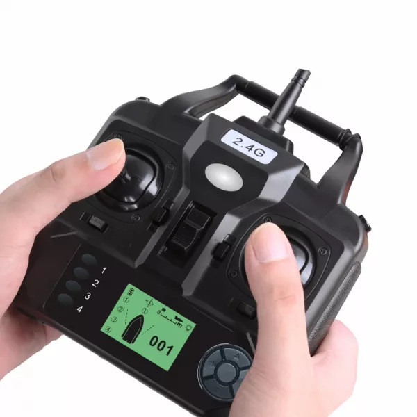 Barca pentru plantat momeala cu telecomanda Loomax, 1 cuva, raza maxima 500 m, cu GPS, neagra, capacitate 2 Kg