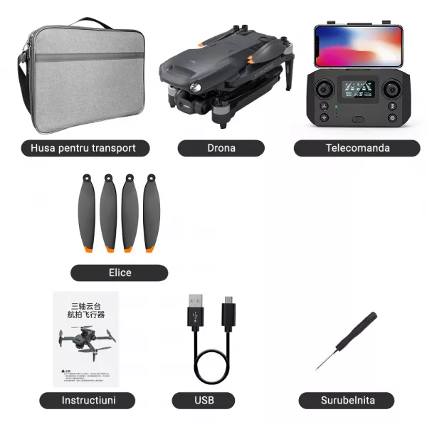 Drona Loomax,6K HD, distanta de control 600 m, capacitate baterie 7.4V 2200mAH, autonomie zbor 25 minute, pliabila