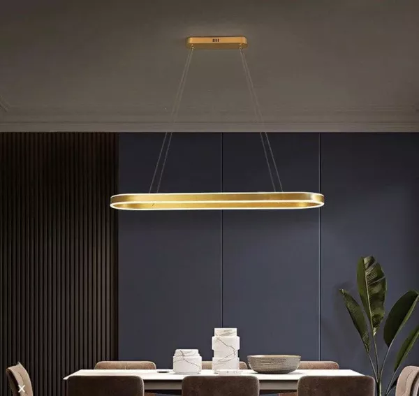 LUSTRA LED AURIU CU TELECOMANDA LUMINA RECE/CALDA/NEUTRA SI INTENSITATE REGLABILA