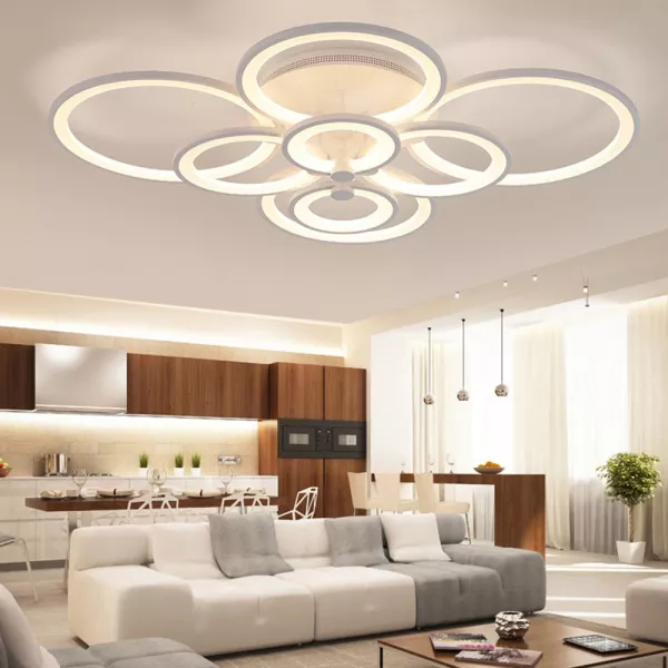 Lustra LED cu telecomanda, 160 W, alba, intensitate reglabila, lumina rece, calda, neutra, 1x8