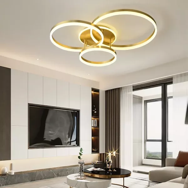 Lustra led cu telecomanda, aurie, led reglabil, 160 W, lumina rece, calda, neutra
