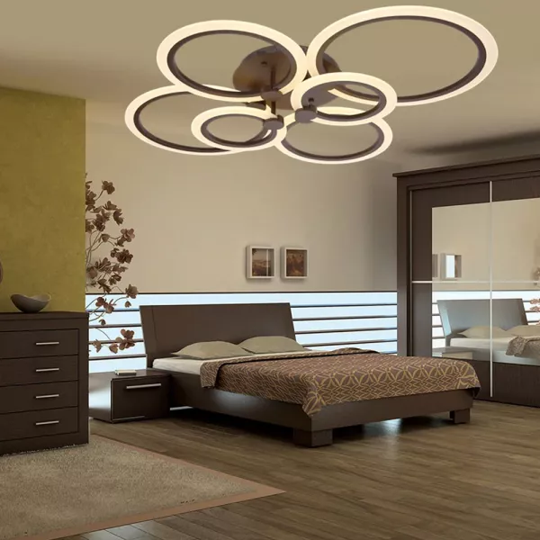Lustra LED cu telecomanda, 160 W, maro, intensitate reglabila, lumina rece, calda, neutra