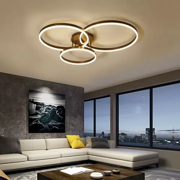 Lustra led cu telecomanda, maro, led reglabil, 160 W, lumina rece, calda, neutra