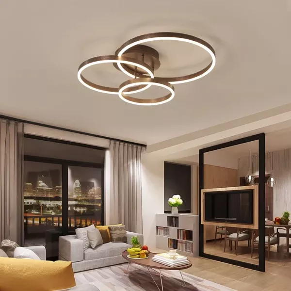 Lustra led cu telecomanda, maro, led reglabil, 160 W, lumina rece, calda, neutra