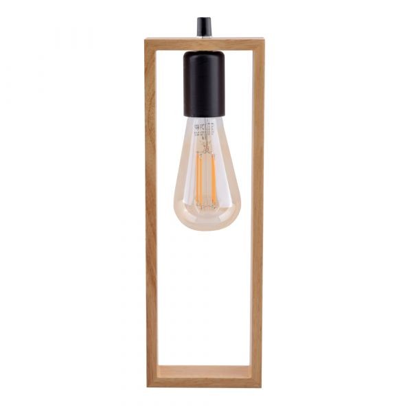 Lustra suspendata moderna din lemn natural, structura metalica, negru mat, 1 x E27