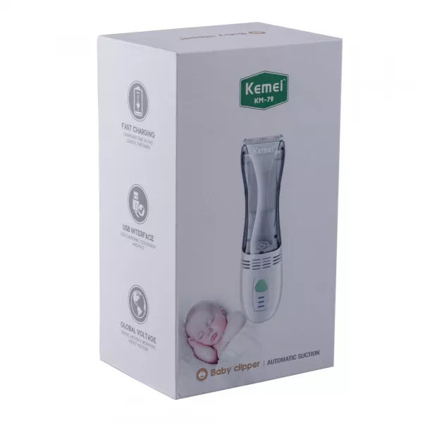 Masina de tuns pentru bebelusi si copii, Kemei, silentioasa, reincarcabila USB, cu aspirator pentru par