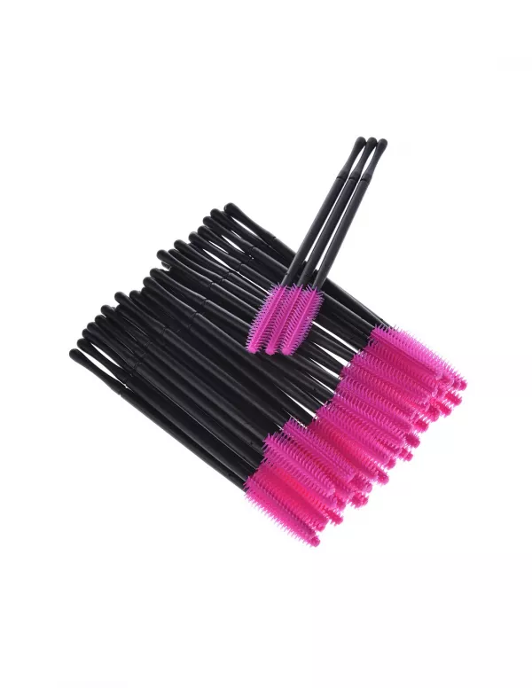 Periute mascara din varf din silicon Navina, set 50 buc, negru/roz