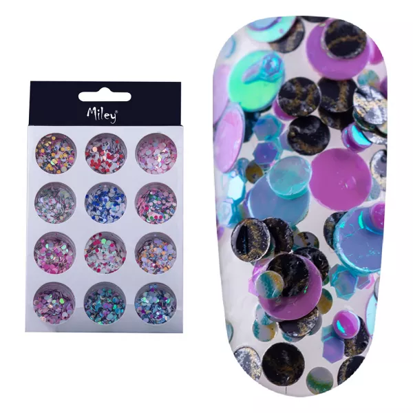 Set decor unghii, 12 bucati, model paiete multicolore
