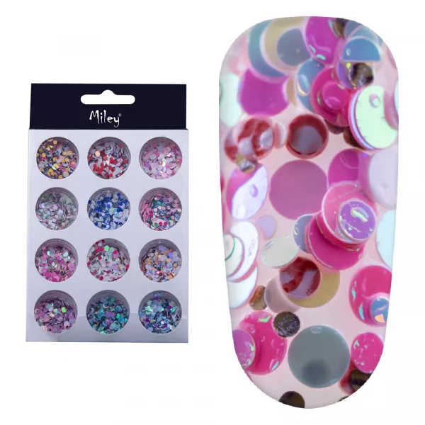 Set decor unghii, 12 bucati, model paiete multicolore