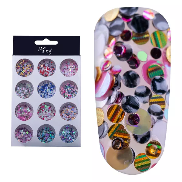 Set decor unghii, 12 bucati, model paiete multicolore