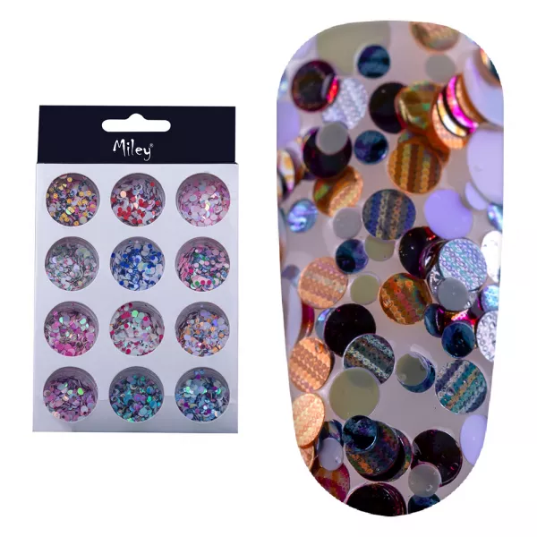 Set decor unghii, 12 bucati, model paiete multicolore
