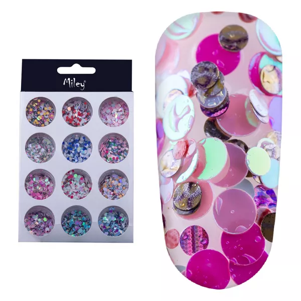 Set decor unghii, 12 bucati, model paiete multicolore