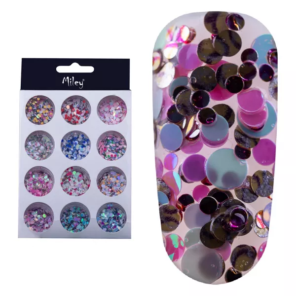 Set decor unghii, 12 bucati, model paiete multicolore