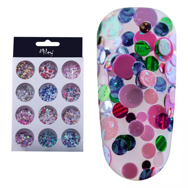 Set decor unghii, 12 bucati, model paiete multicolore