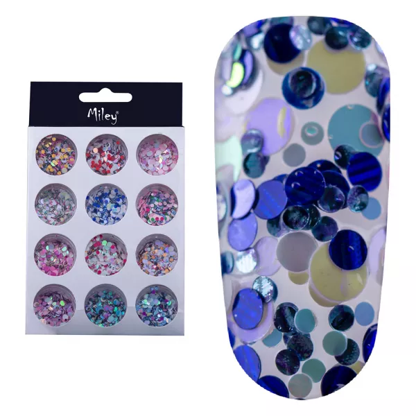 Set decor unghii, 12 bucati, model paiete multicolore