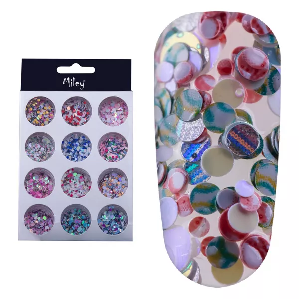 Set decor unghii, 12 bucati, model paiete multicolore