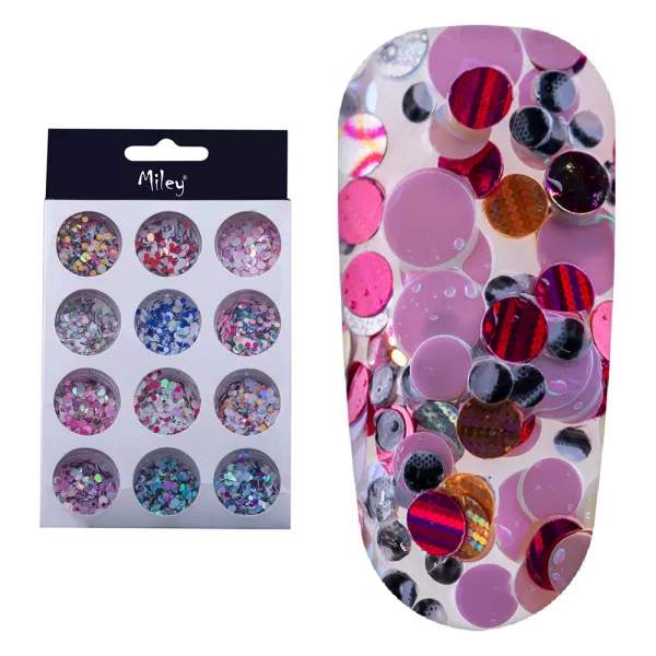 Set decor unghii, 12 bucati, model paiete multicolore