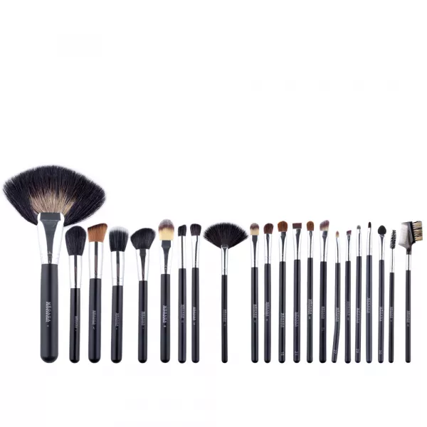 Set pensule makeup, Megaga, cu husa neagra, 22 buc