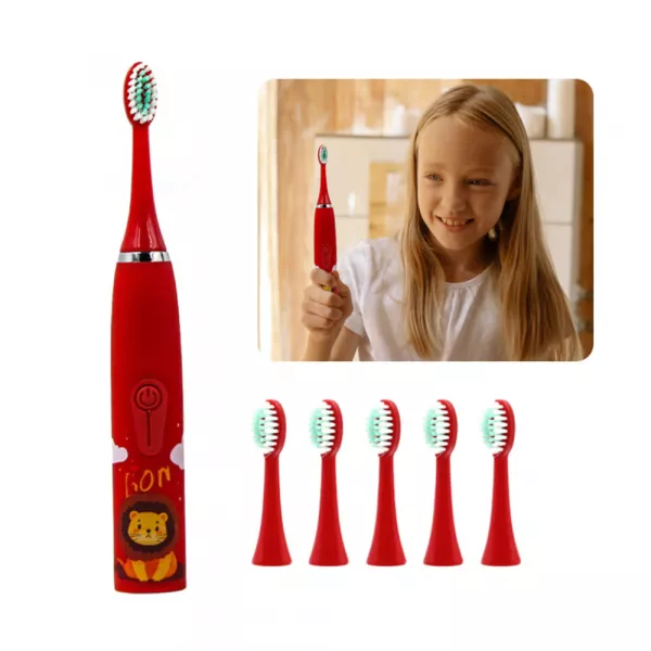 Periuta de dinti electrica Lila Care, pentru copii, rezistent la apa, cu incarcare USB, 6 capete inlocuibile, 4 moduri de vibratii, rosu