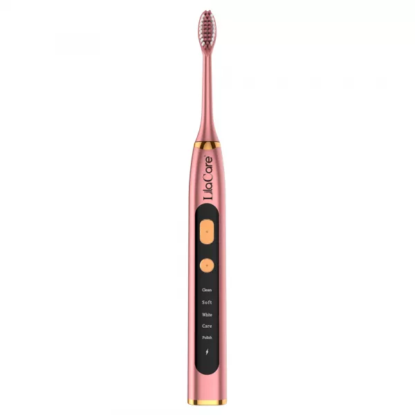 Periuta de dinti electrica LilaCare, rezistent la apa, incarcare USB, 5 moduri de vibratii, 4 capete inlocuibile, roz