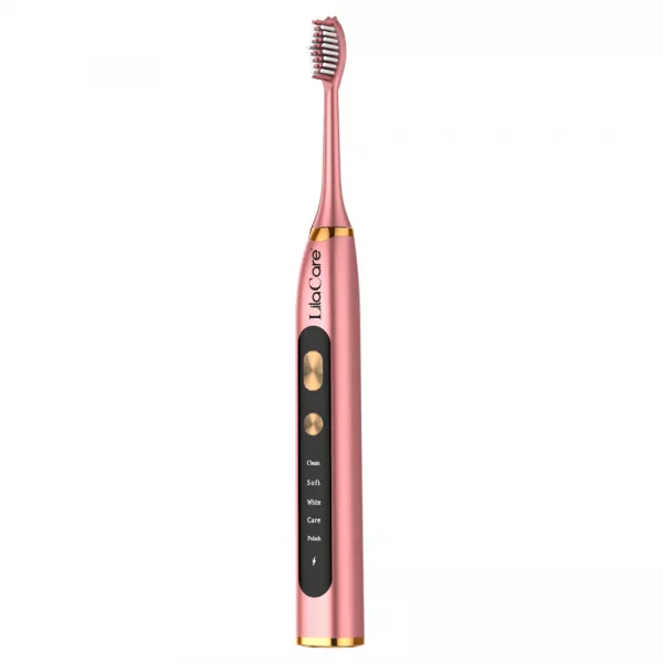 Periuta de dinti electrica LilaCare, rezistent la apa, incarcare USB, 5 moduri de vibratii, 4 capete inlocuibile, roz