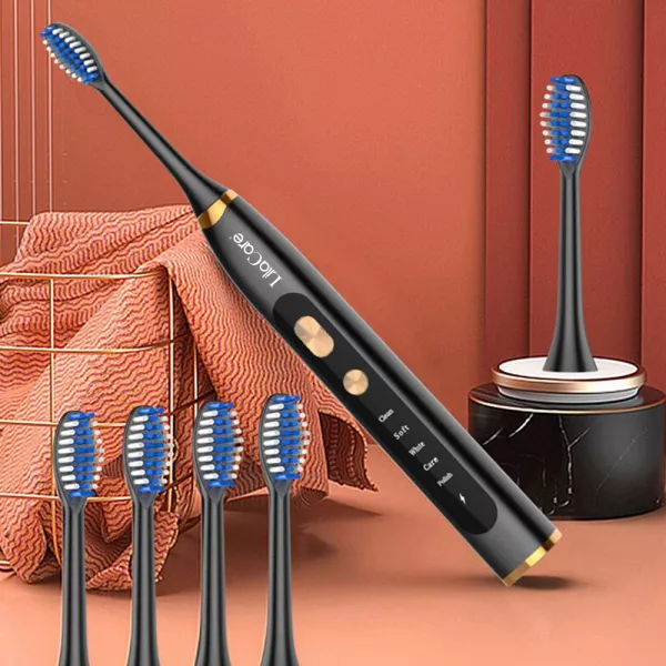 Periuta de dinti electrica LilaCare, rezistenta la apa, incarcare USB, 5 moduri de vibratii, 4 capete inlocuibile, neagra