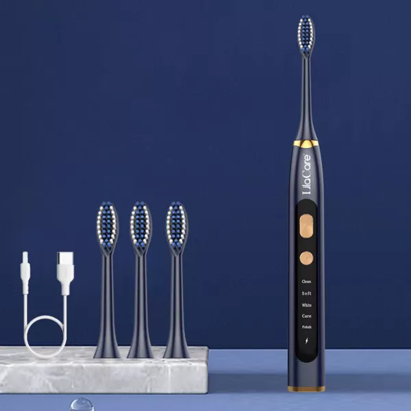Periuta de dinti electrica LilaCare, rezistenta la apa, incarcare USB, 5 moduri de vibratii, 4 capete inlocuibile, neagra