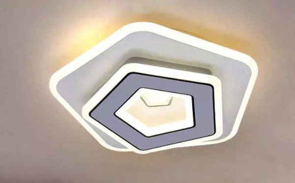 Plafoniera led cu telecomanda, pentagon, lumina reglabila, 100 W, lumina rece, calda, neutra