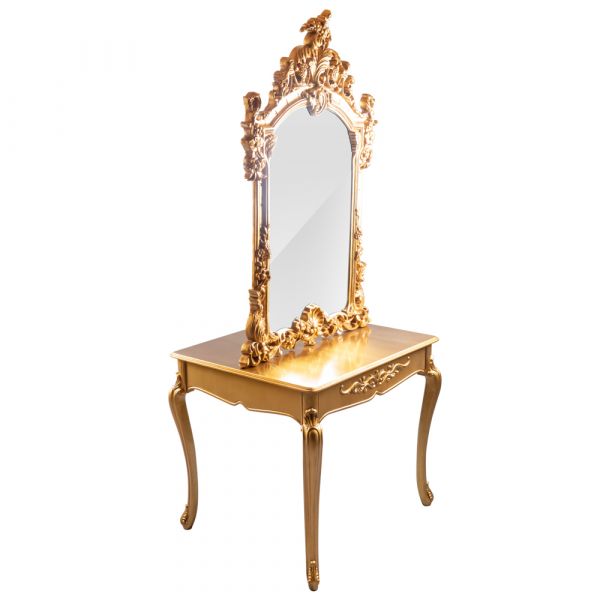 Consola aurie, oglinda si blat, stil baroc, 80 x 57 x 182 cm