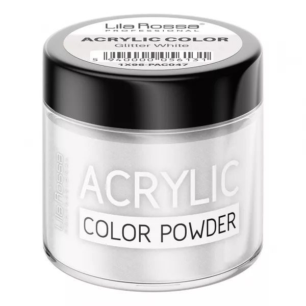 Pudra acrilica color, Lila Rossa, Glitter White, 7 g