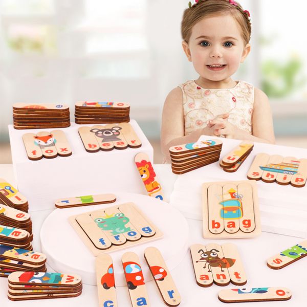 Puzzle Karemi din lemn, joc de ortografie, joc invatare limba engleza, K01B-10137