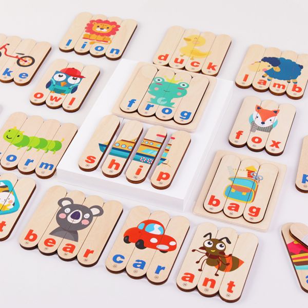 Puzzle Karemi din lemn, joc de ortografie, joc invatare limba engleza, K01B-10137