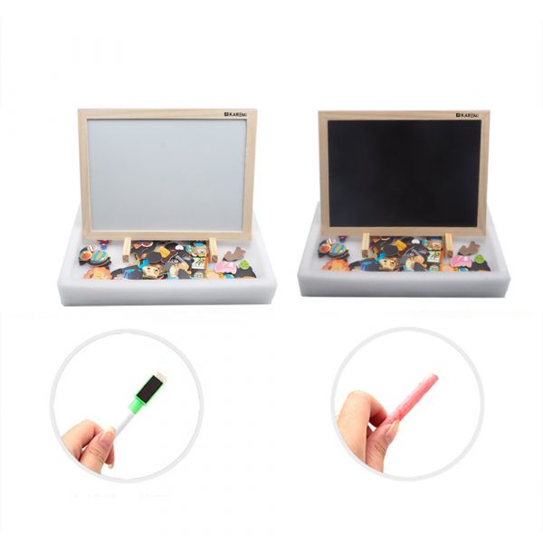 Puzzle Karemi din lemn, tabla cu 2 fete, magnetica si table pentru creta, cu personaje