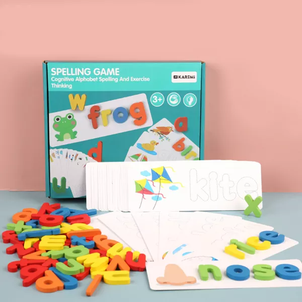 Puzzle Karemi, joc de ortografie, spelling game, joc educativ cu litere si animale, joc invatare limba engleza, K01B-10147