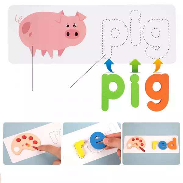 Puzzle Karemi, joc de ortografie, spelling game, joc educativ cu litere si animale, joc invatare limba engleza, K01B-10147