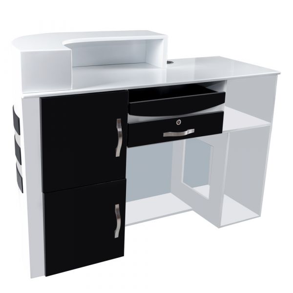 Birou receptie salon, design minimalist, alb cu negru, 125 x 48 x 93 cm